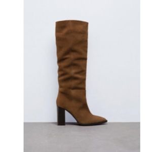 Heeled suede knee high brown boots